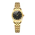 Orologio al quarzo dorato classico con quadrante nero in cristallo e cinturino in metallo - Nero Donna