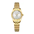 Reloj de cuarzo para hombre chapado en oro con esfera plateada y bisel estriado - Blanco Mujeres