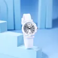 Minimalist white women's quartz watch with silicone strap and faceted diamond-cut bezel - White Silicone Strap