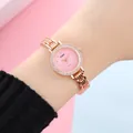 Elegant rose gold women's quartz watch with pink diamond dial and metal link bracelet - Pink Spiral Face