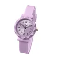 Detail of light purple quartz watch with faceted petal-shaped bezel and silicone strap - Purple Silicone Strap