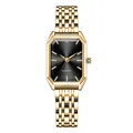 Detail of octagonal black dial and gold stainless steel link strap on women quartz watch - Gold Black