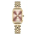 Octagonal gold-plated women's watch with a purple sunray dial and five-link chain strap - Gold Pink