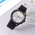 Detail view of quartz watch with black silicone strap and multi-dial display feature - Black