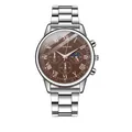 Men's business watch with silver stainless steel strap and brown roman numeral dial - Coffee