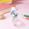 Detail of white leather watch strap with butterfly dial and Arabic numeral markers - White Leather