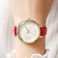 Elegant women's quartz watch with a white 3D bow dial and red crocodile leather strap - Red