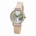 Detail of quartz watch dial with butterfly pattern and pink silicone strap - Khaki Silicone Strap