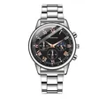 Men's steel chronograph watch with black dial, gold Roman numerals and moon phase display - Black