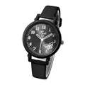 Minimalist black leather quartz watch for women with butterfly pattern and heart detail - Black Leather