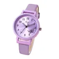 Close-up of Tadi purple quartz watch dial featuring butterfly pattern and numeric scale - Purple Leather