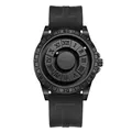 Minimalist black magnetic ball watch with Roman numerals and rubber strap - Black
