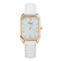 Detalle de reloj rectangular vintage en oro rosa con correa de cuero blanco de cocodrilo - Romano Cepillado Blanco