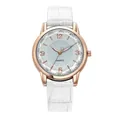 Orologio al quarzo da donna con cassa oro rosa, vetro sfaccettato e cinturino bianco - Bianco