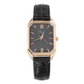 Detalle de la caja octogonal de oro rosa y correa de reloj de cuero negro con textura cocodrilo - Romano Cepillado Negro