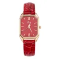 Vista detallada del reloj de cuarzo rojo rectangular con correa de cuero con relieve - Romano Cepillado Rojo