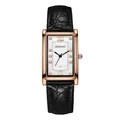 Detail of elegant rectangular rose gold watch with crystal indexes and black leather strap - Men's Black Strap (No Eye)