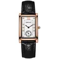 Detail of rectangular rose gold watch with guilloché dial and black leather strap - Decorative Single Eye Men Black