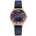 Elegant dameshorloge met paarse geometrische glazen wijzerplaat en roségouden kast - Blauw