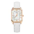 Detalle de reloj octogonal en oro rosa con correa de cuero blanco con textura de cocodrilo - Número Blanco