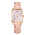 Reloj vintage de mujer con caja octogonal de oro rosa y correa de cuero de cocodrilo - Número Rosa