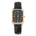Detalle del reloj octogonal en oro rosa con correa de cuero negro con grabado de coco - Negro Digital