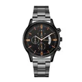 Herren Chronograph Quarzuhr mit schwarzem Edelstahlband und roségoldenen Zifferblattakzenten - Schwarz/Braun