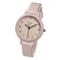 Détail de la montre quartz rose Tadi avec cadran motif cœur et bracelet en cuir souple - Bracelet en Cuir Kaki