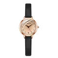 Minimalist women's rose gold watch with black leather strap and champagne dial - Black