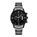 Herren Chronograph aus schwarzem Edelstahl mit Datumsanzeige und drei Funktions-Zifferblättern - Schwarz/Silber