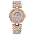 Luxury rose gold rhinestone women's quartz watch with crystal-encrusted band and white dial - Rose Gold