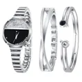 Damen Quarzuhren-Set in Silber mit funkelnden Diamanten und zwei passenden Armbändern - Silber