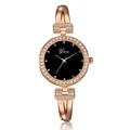 Elegant rose gold steel bracelet watch for women with black dial and crystal accents - Rose Gold Black Face