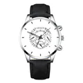 Geneva minimalist men's quartz watch with white dial and black faux leather strap - Silver White