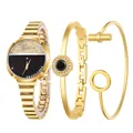 Damen-Quarzuhren-Set in Gold mit schwarzem Zifferblatt, Diamanten und Armbändern - Gold