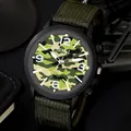 Men's outdoor sports quartz watch with green camo dial and nylon canvas strap - Green Camo