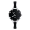 Fashionable Ginave quartz watch for women with silver metal band and black dial - Silver Plated Black