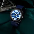 Men's outdoor quartz sports watch with blue camouflage dial and blue canvas nylon strap - Blue Camo