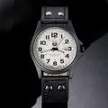 SOKI military quartz watch with black leather strap, cream dial and date display - Black with White Dial