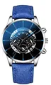 Montre business Geneva pour homme avec bracelet mat bleu et boîtier argent sur blanc - Boîtier Argent Bracelet Bleu