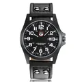 SOKI military quartz watch with black leather strap and silver rivet accents - Black Black Dial