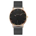 Geneva minimalist men's quartz watch with black matte dial and rose gold mesh strap - Black Band Rose Gold Case Orange Dial