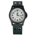 Military-style SOKI watch featuring white dial, green numerals and olive green strap - Green