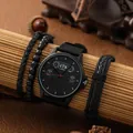 Set orologio uomo stile racing con cinturino in tela nera e bracciali coordinati - Set Orologio e Bracciale / Nero
