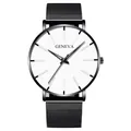 Geneva minimalist men's quartz watch with black mesh band and white dial design - Black Case White Dial
