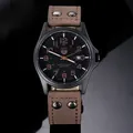 Orologio SOKI militare al quarzo con cinturino in pelle marrone e quadrante nero data - Marrone