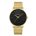 Geneva minimalistisch heren horloge met zwarte wijzerplaat en gouden mesh band - Gouden Kast Zwarte Wijzerplaat
