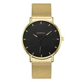 Geneva quartz watch with golden alloy mesh strap and a deep black minimalist dial - Gold Case Black Dial