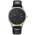 Orologio al quarzo SOKI da uomo con cassa in oro e cinturino in pelle nera elegante - nero e oro