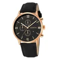 Geneva rose gold men's watch with black dial and leather strap, roman numeral display - Rose Gold Case Rose Gold Markers Black Strap